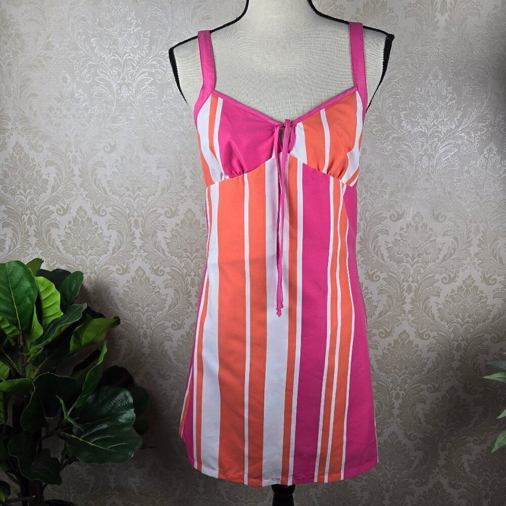 Size Medium Reversible Summer Dress Pink White Orange Stripes/Pink White Floral